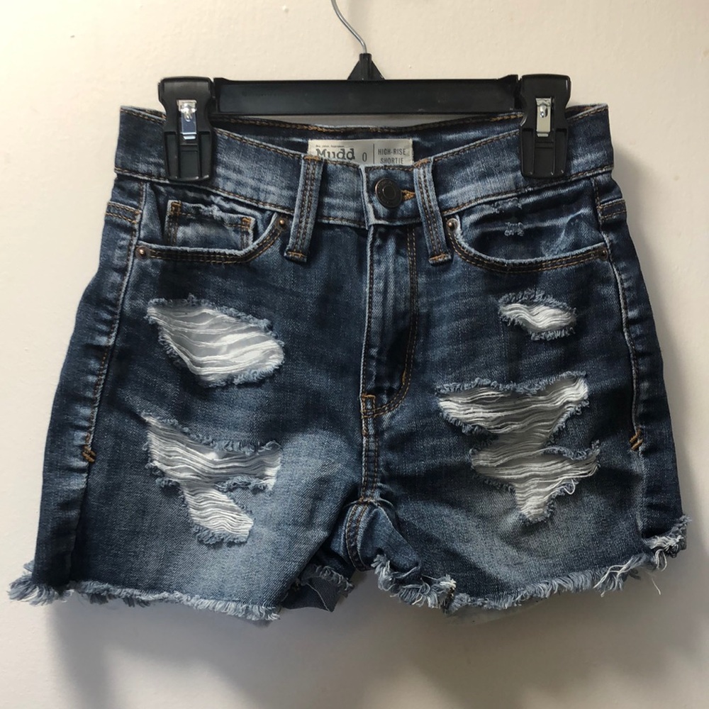 High-Rise Distressed Blue Jean Shorts